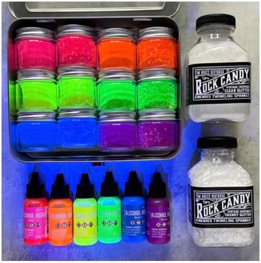 Tim Holtz Rock Candy Glitter, Clear and Chunky, Bundle of 2 Jars, 4.7 Ounces Each, 3 Carnora Scoop Spoons