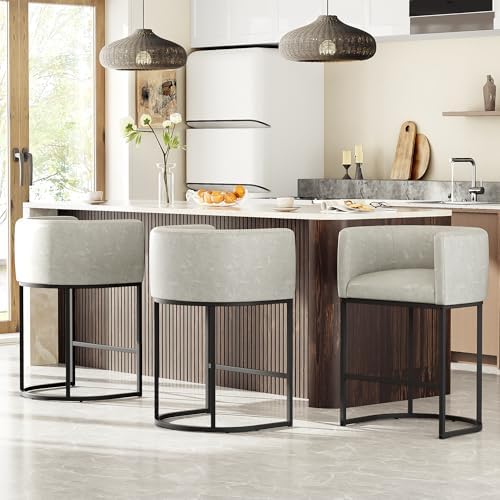 26" H Counter Height Bar Stools Set of 3, Modern Barrel Counter Stools by VATROS