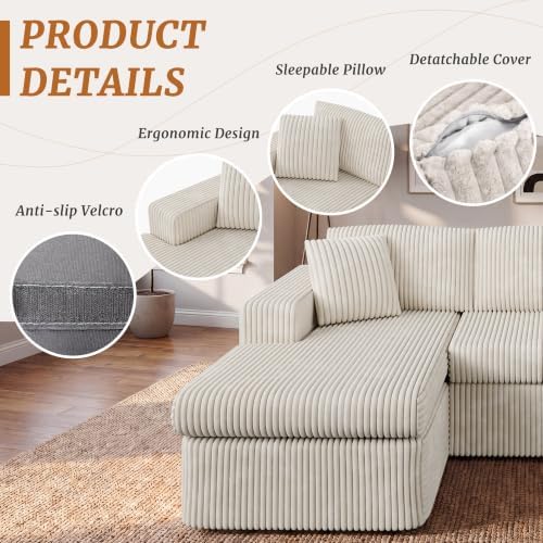 Shintenchi 103" Boneless Couch, L Shaped Modular Sectional Sofa - Image 5