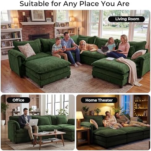 ELUCHANG 114" Oversized Modular Sectional Sofa, Comfy Chenille Cloud Couch - Image 3