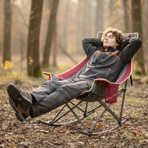 SUNNYFEEL Oversized Folding Rocking Camping Chair 2 Pack, 500lbs Red - Image 2