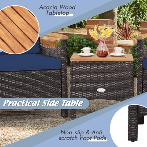 Tangkula 3-Piece Patio Furniture Set, Patiojoy Outdoor Rattan Sofa Set - Image 6