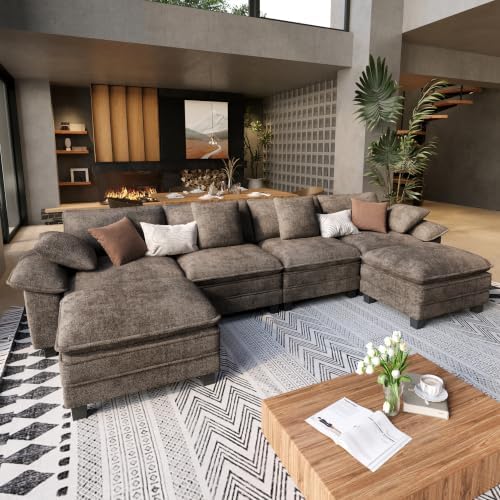 SUNSHINE VALLEY 157.5" U Shaped Modular Cloud Couch Sectional Sofa Ottoman by SUNSHINEVALLEY