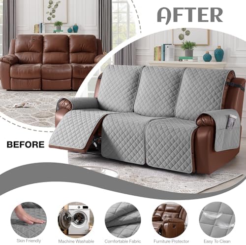 KinCam Waterproof Recliner Sofa Covers Washable, 3 Seater, Light Gray - Image 5