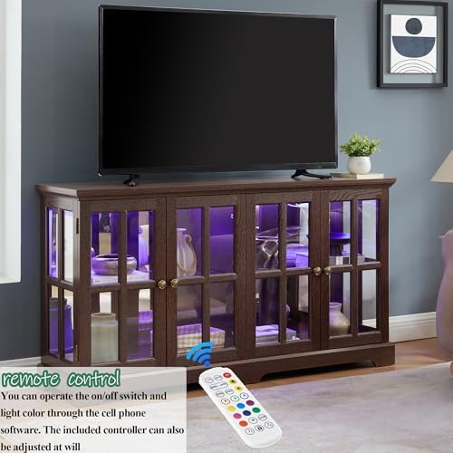 59" Glass Curio Display Storage Cabinet, 4 Doors LED Light Multipurpose - Image 6