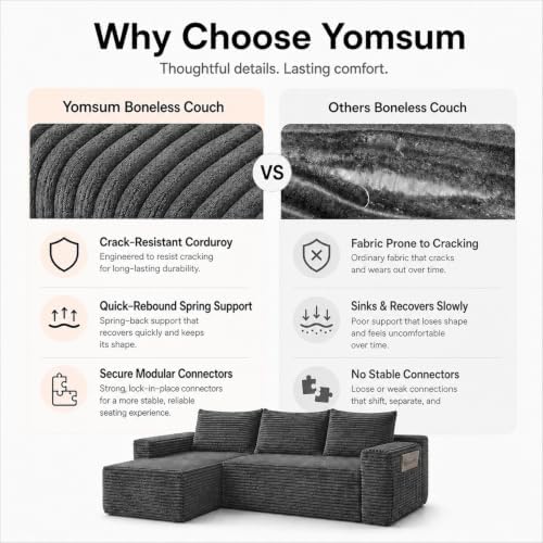96 inch Boneless Couch, Modular L-Shaped Cloud Sectional Sofa, Dark Grey - Image 4