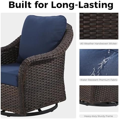 Outdoor Wicker Swivel Chair Set of 2, All-Weather Use Patio Rattan Chair - Image 4