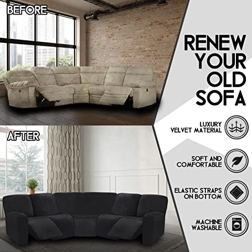 ULTICOR 7-Piece L Shape Sectional Recliner Sofa Covers, Velvet Stretch - Image 3