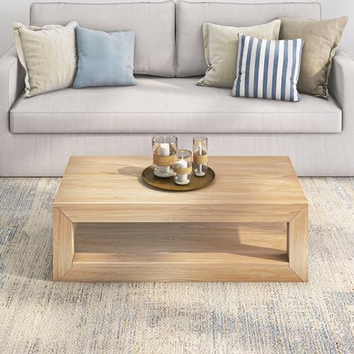 Plank+Beam Modern Coffee Table, Rectangular, 48 Inch, Blonde Wirebrush - Image 5