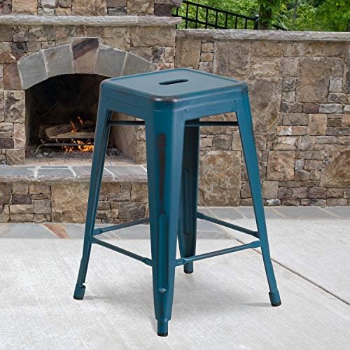 Flash Furniture Kai Commercial Grade 4 Pack 24" High Backless Distressed - Image 2