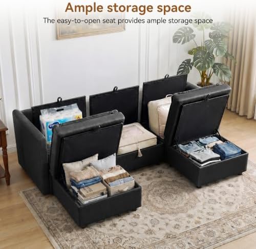80" Black Faux Leather Storage 3 Seater Sofa - Image 3