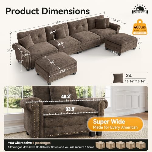 SUNSHINE VALLEY 150" Oversized Modular Sectional Couch U Shaped Living Room - Image 2