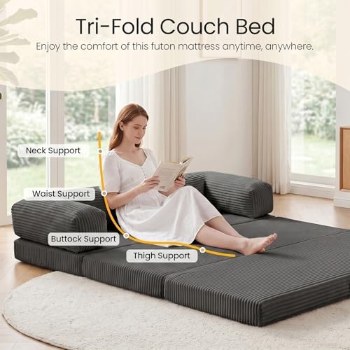 Erament Futon Sofa Bed Queen, Convertible Tri Folding Mattress Couch Bed - Image 5