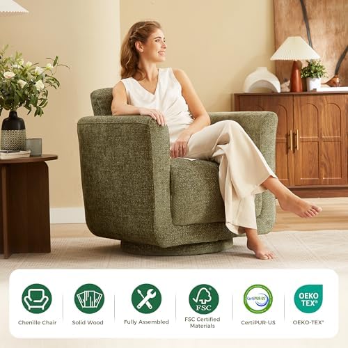 Swivel Accent Chair, Chenille Barrel Chair - Image 5