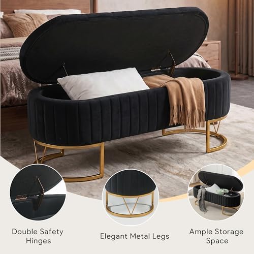 Velvet Oval Upholstered End of Bed Bench - Image 5