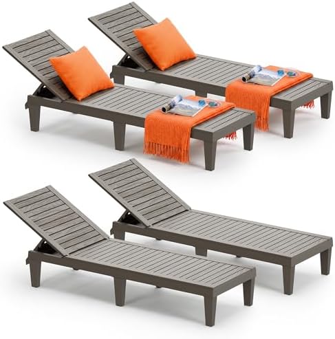 Outdoor Chaise Lounge Chairs Set of 4, Texture Grey - Image 2