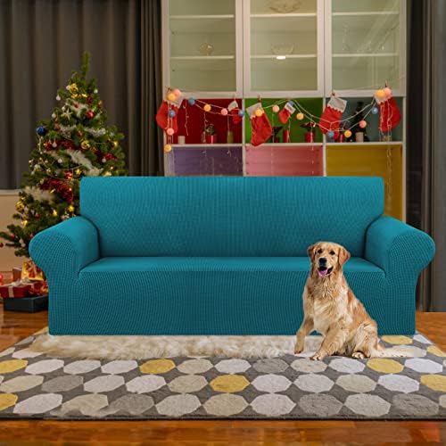 KEKUOU Stretch Couch Covers for Sofa, 3 Cushion Couch Slipcover, Peacock Blue - Image 2