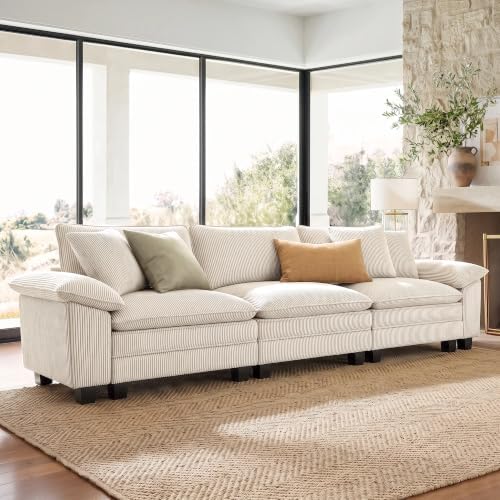 SUNSHINE VALLEY 123.6" 3-Seat Straight Modular Cloud Couch Sectional Sofa by SUNSHINEVALLEY