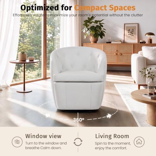 Couchus Swivel Accent Chair Set of 2, Faux Leather Swivel Barrel Chairs - Image 3