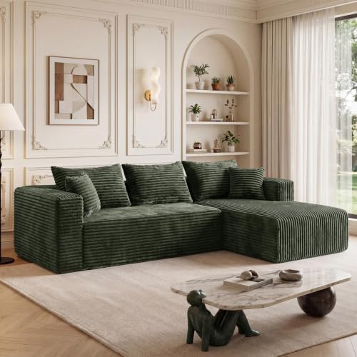 L-Shaped Sectional Boneless Cloud Couch Right Facing Chaise 92.5''-Green by HouseMila