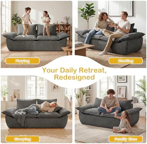 Boneless Loveseat 56", 2-Seater Gray Boneless Couch - Image 4