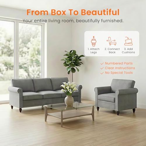 ijuicy 2-Piece Sectional Sofa Set, Modern Linen Couch Set - Image 5