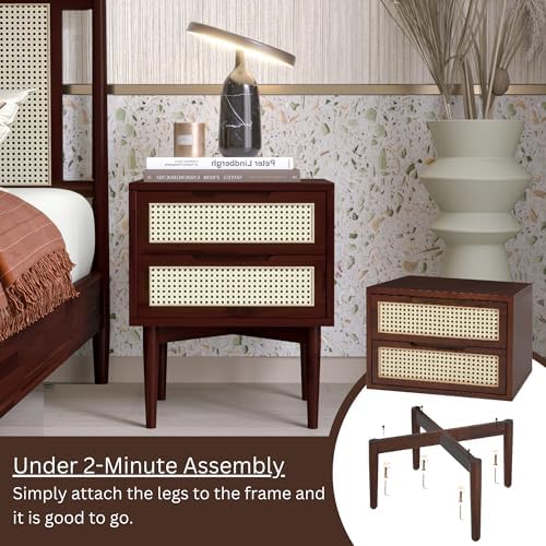 Bme Oliver Solid Wood Rattan Nightstand, Bohemian & Mid Century - Image 4
