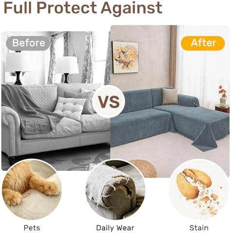 2 Pieces Sectional Couch Covers L Shaped Cover XL Dusty Blue - Image 4