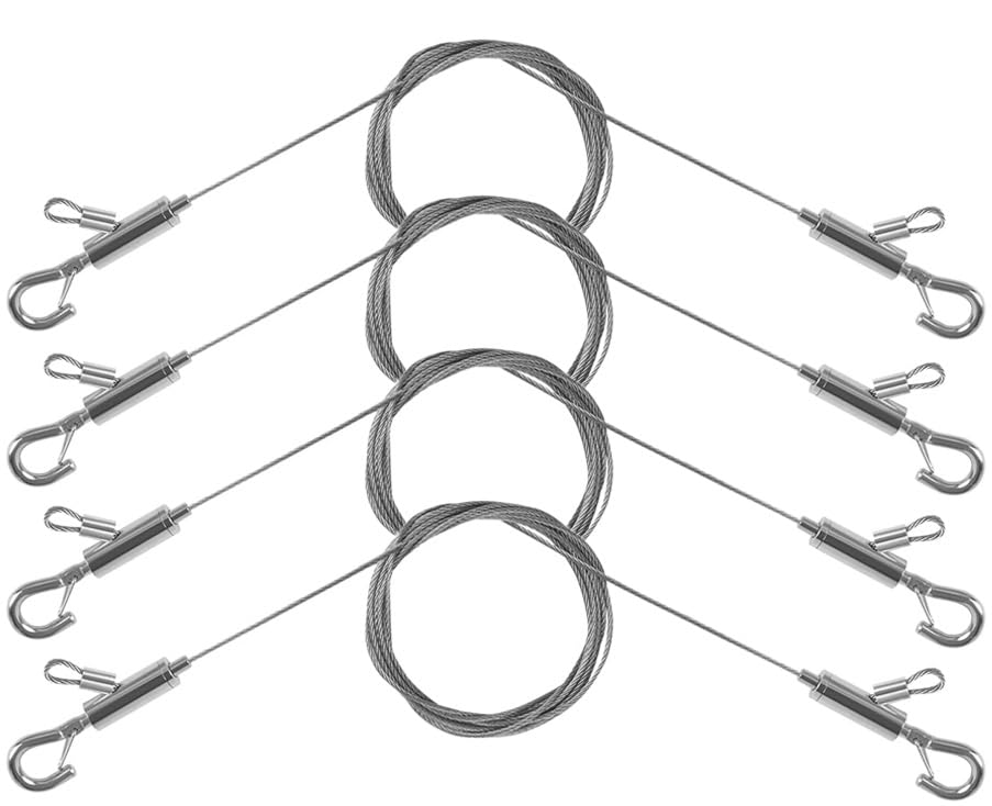 4PCS Adjustable Picture Hanging Wire 2m x 1.5mm Large Hooks, Picture Frame Wire Kit Heavy Duty 100lbs, Stainless Steel for Art, Mirror, Light Lamp, Billboards, Basket Flowerpot
