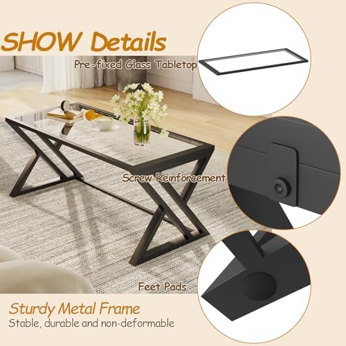 Wolawu Coffee Table Black Glass Coffee Table - Image 6