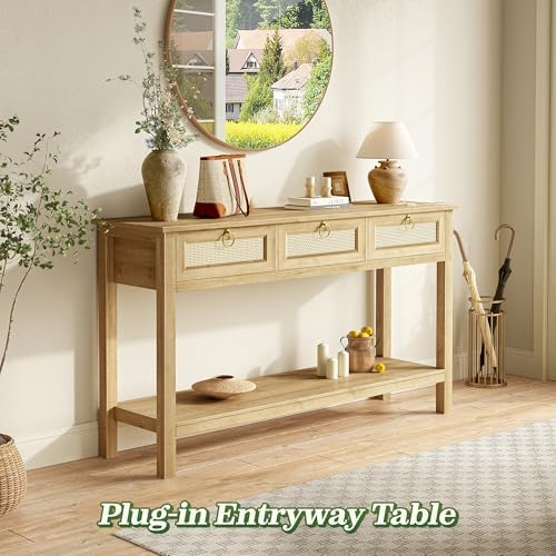 SUPERJARE Rattan Console Sofa Table - Image 3