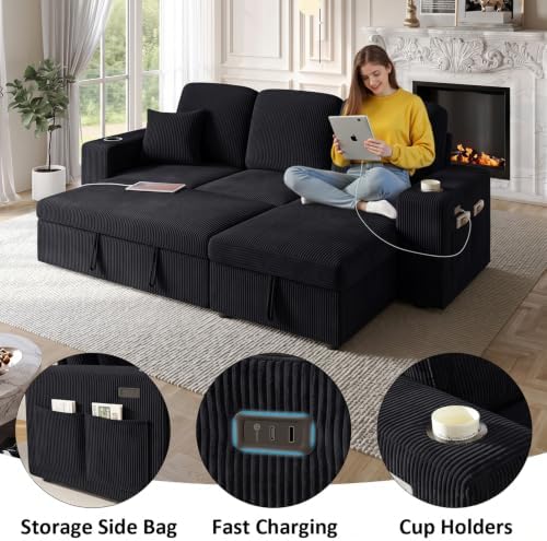 90 Inch Modular Sectional Sleeper Sofa Bed, 4 in 1 Pull Out Couch Bed - Image 5