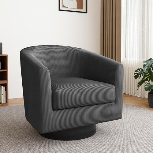 Pia Ricco Set of 4 Corduroy 360° Swivel Barrel Accent Chair Gray - Image 5