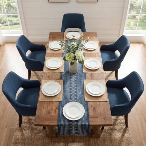 Blue Linen Upholstered Dining Room Chairs Set of 2 - Image 6