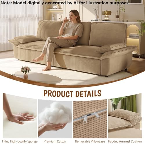 94.5" Sleeper Sofa Bed King Size, 3-in-1 Convertible Corduroy Couch - Image 6