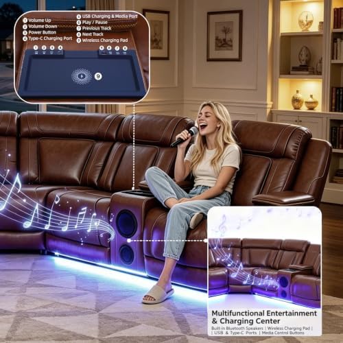 Leather Power Reclining Sectional Sofa Set - Image 3