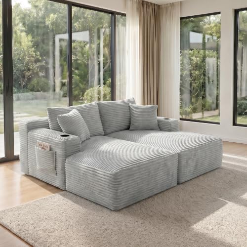 133" Modular Sectional Sofa, U-Shaped Boneless Couch, Light Grey - Image 6