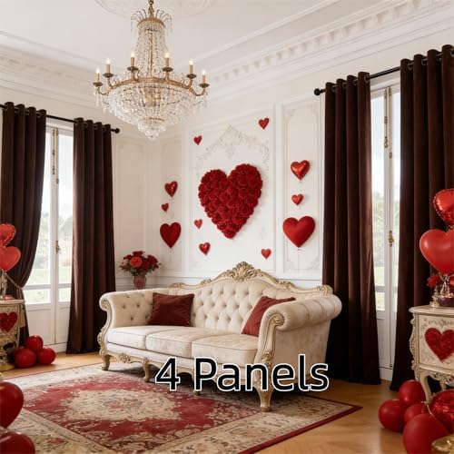 SMILETIME Brown Velvet Curtains 52"x90" Grommet 4 Panels - Image 2