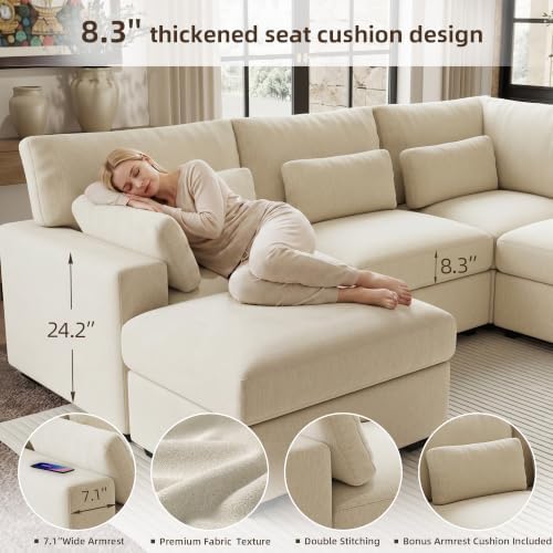 WorthFurni 142.1'' Modular Sectional Sofa, L Shaped Oversized Extra Deep Couches - Image 5