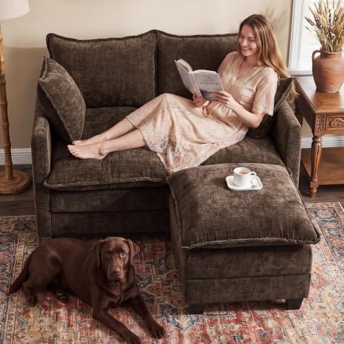 50" Love Seat with Ottoman, Small L Shape Cloud Sofa Couch, 2-Layer Cushion & - Image 3