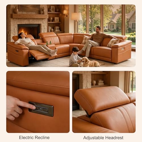 Power Recliner Sectional Sofa, Leather Recliner Sofa - Image 4