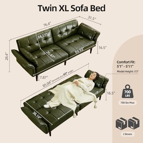 HALLYBEE 85" Futon Faux Leather Couch - Image 2