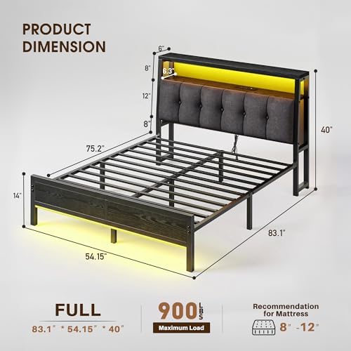 Homkdom Full Bed Frame, Upholstered Storage Headboard, Charging Station - Image 2