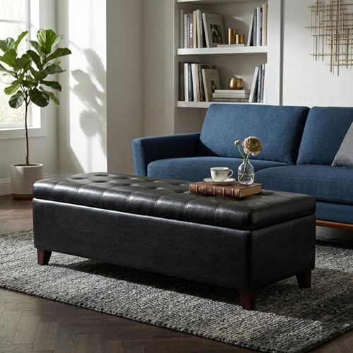 Black Ottoman with Storage Faux Leather Storage Ottoman Bench by DECODEVILLE