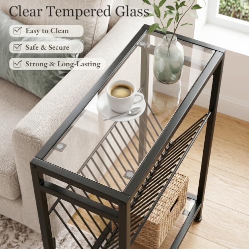 Glass Side Table, Tempered Glass End Table, 3-Tier Narrow Side Table - Image 4