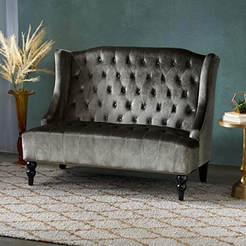Modern Tufted Velvet Wingback Loveseat, Tufted Velvet 2 Seat Couch Sofas - Image 3
