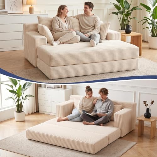 Convertible Sofa Bed with Ottoman, Small Boneless Loveseat Couch by Cidludto