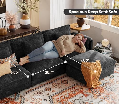 ELUCHANG 153" Oversized Modular Sectional Sofa, Comfy Chenille Cloud Couch - Image 6