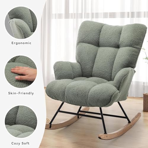 SAETSFEG Rocking Chair Nursery Teddy Upholstered Glider Rocker Rocking Accent - Image 3