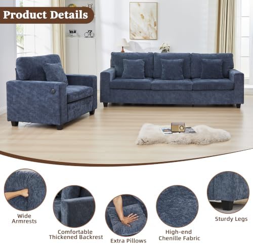 3-Seater Couch with Accent Chair Modern Chenille Sofa Set - Image 5